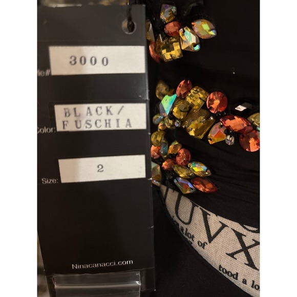 Nina Canacci Black Fuschia Ombre One Shoulder Gown Beaded Embellished Size 2 - Picture 11 of 11